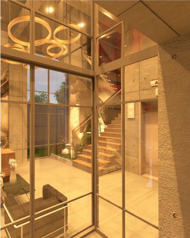Covered rooftop lounge and seating